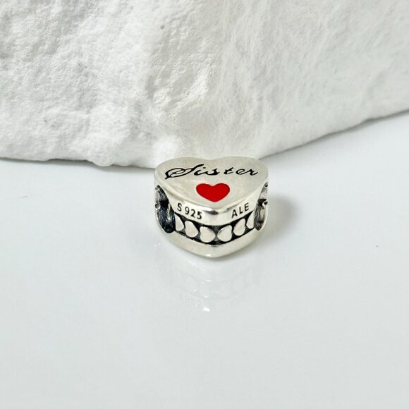 Pandora Love Sister S925 Silver Heart Bead Charm - Picture 2 of 3